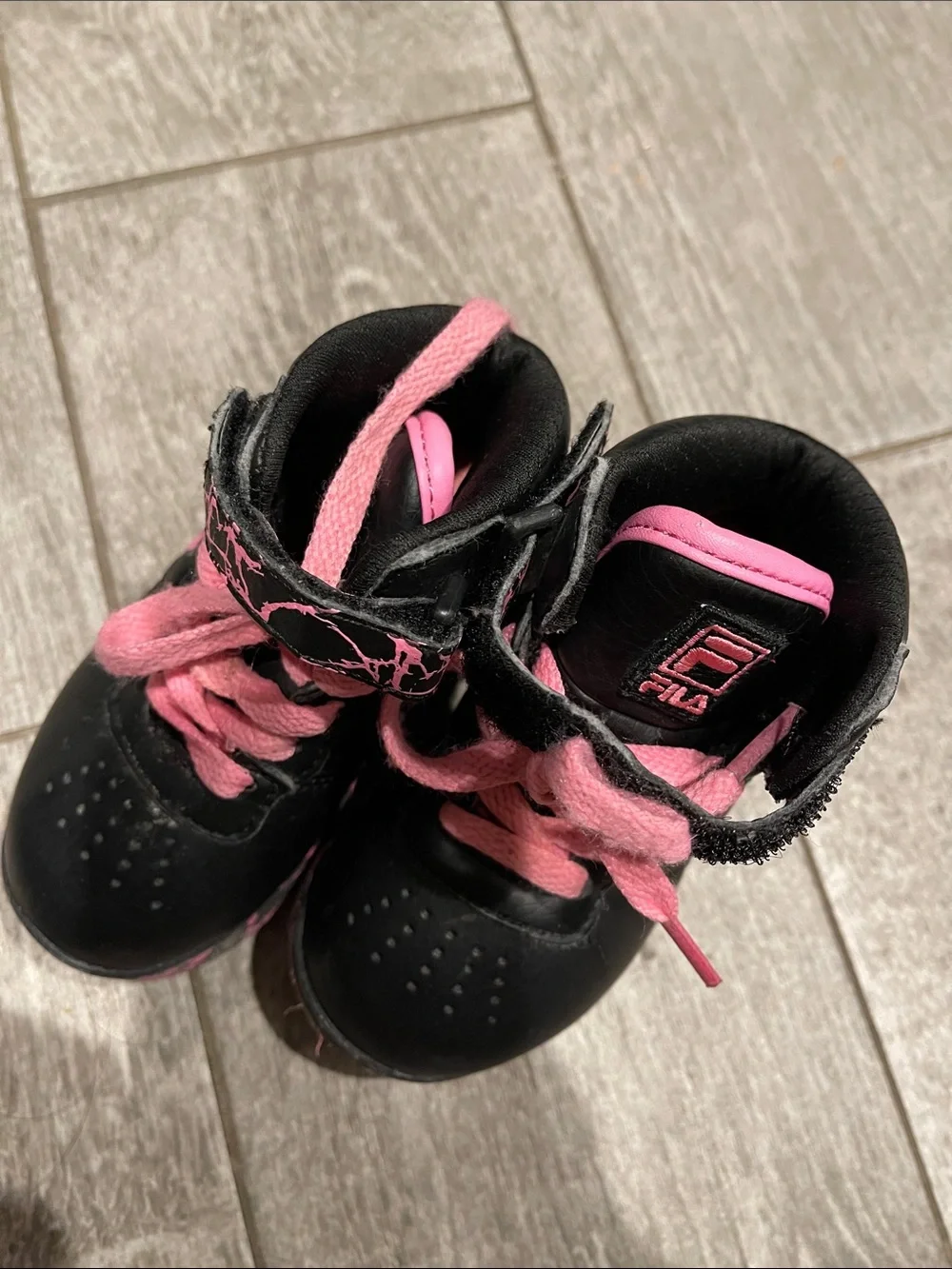 Fila Kids Black and Pink High-Top Boots with Velcro Strap